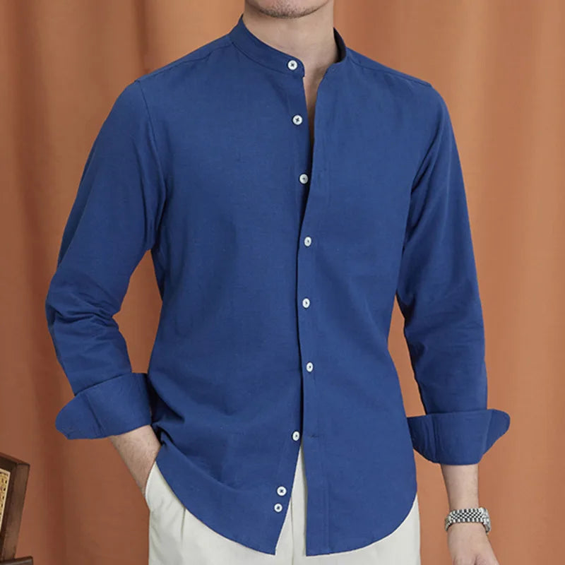 Band-Collar Long-Sleeve Shirt